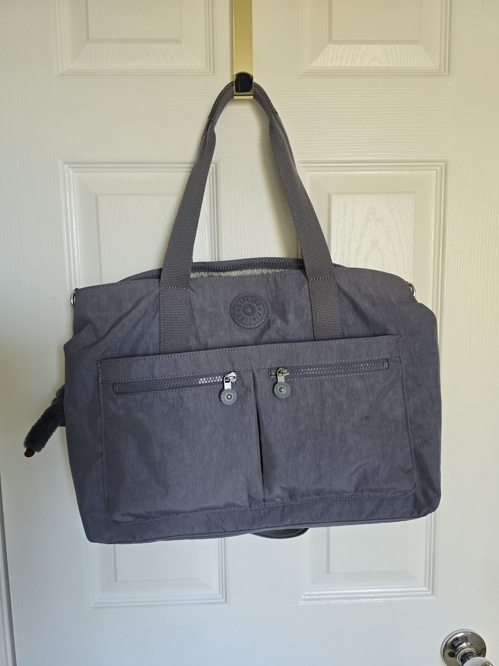 Beautiful Kipling Grey Nylon Tote Travel/work Satchel with Monkey Keychain